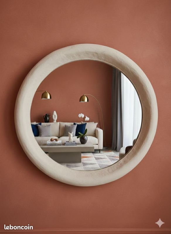 Miroir rond beige 110cm (image 1)