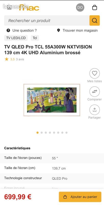 TV Qled Pro TCL 55A3000W Alu Brossé (image 3)