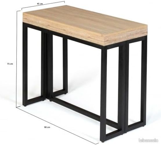 Table Console Extensible 45 à 235 cm – Design Industriel Loft – 4 Rallonges Incluses – Jusqu'à 10 Personnes – Bois et Métal Noir (image 2)
