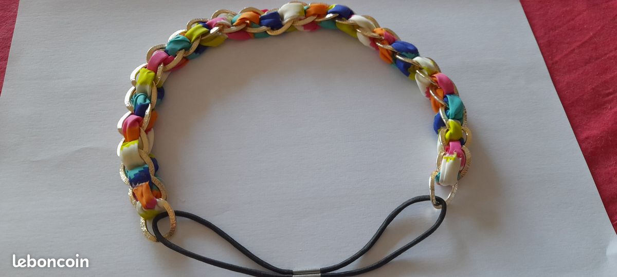 Serre tête " vintage" multicolore - Etat neuf - tissus et métal (image 1)