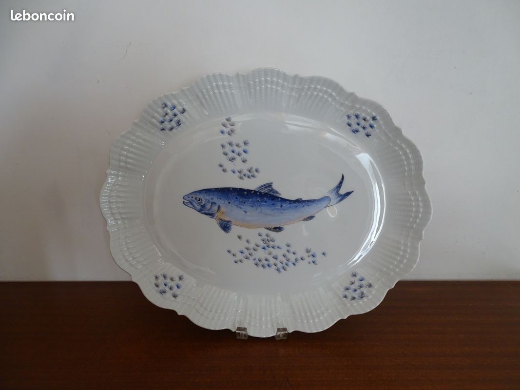Grand Plat à Poisson En Porcelaine De Limoges B&C - Doré Et Blanc, 43,5 Cm