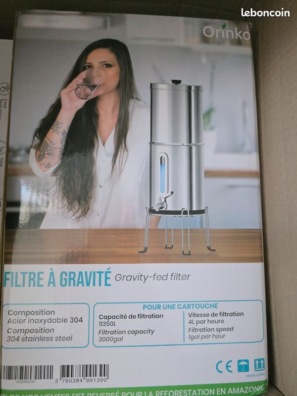 ORINKO Filtre à Eau Gravité 8,5L - Purification Charbon Actif - Fontaine Sans électricité - Pour Maison Et Extérieur