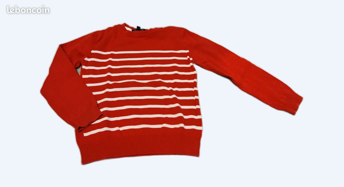 Pull coton rouge et blanc (image 1)