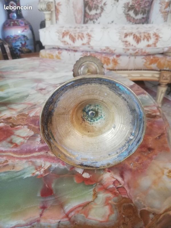 Bougeoir ancien en laiton ciselé – H 21,5 cm – Déco vintage / Brocante (image 5)