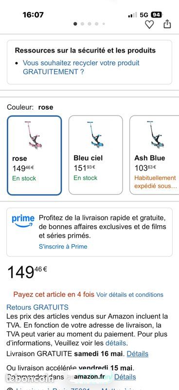 Trottinette rose 3 roue évolutive gloober (image 2)