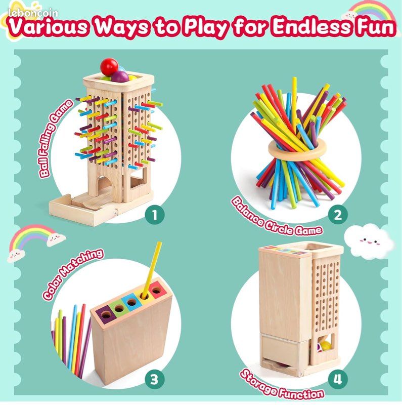 Jeu De Société Tour En Bois Montessori 28 Bâtonnets - Jeu Équilibre Et Motricité Fine Pour Enfants 3 Ans+