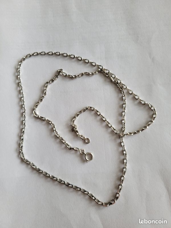 Collier Ancien En Argent à Grosses Mailles - Longueur 49.5 Cm - Avec Poinçons - Occasion - Bijou Vintage