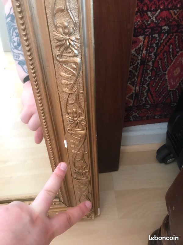 Miroir vintage doré rectangulaire arrondi fleurs moulures (image 3)