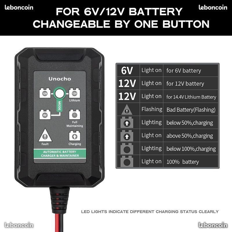 Chargeur Automatique Intelligent pour Batteries au Plomb 6V 12V (image 3)