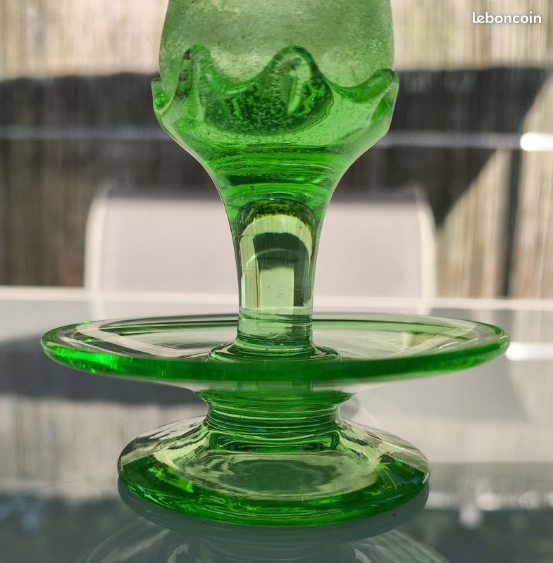 Applique / Lustre Ancien En Ouraline Verte - Verre D'uranium - Luminaire Vintage