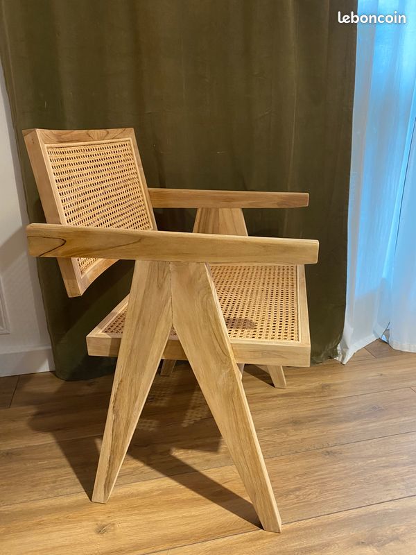 Chaise cannage en teck (image 2)