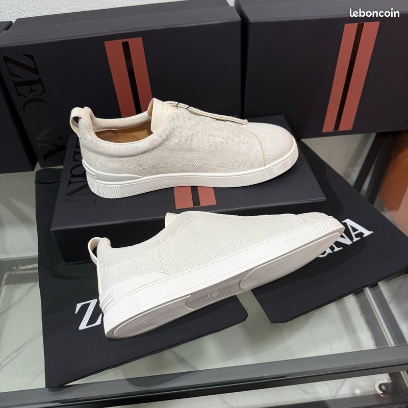 Baskets Zegna toile sans lacets blanc (image 7)