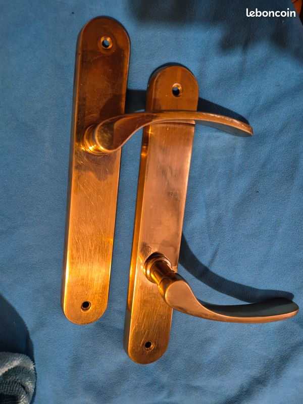 Paire De Poignées De Porte En Laiton Massif – Doré – Neuves