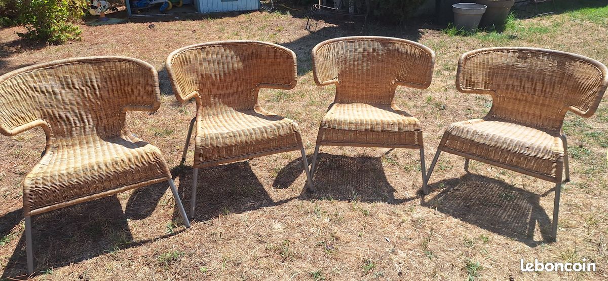 Lot de 6 fauteuils Vintage "VIBBYN" IKEA – Rotin naturel & Métal - Empilables