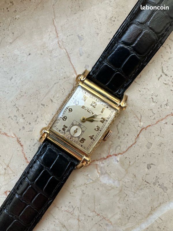 Montre Ancienne BULOVA Mécanique - Plaquée Or - Style Art Déco - Fonctionne - Occasion