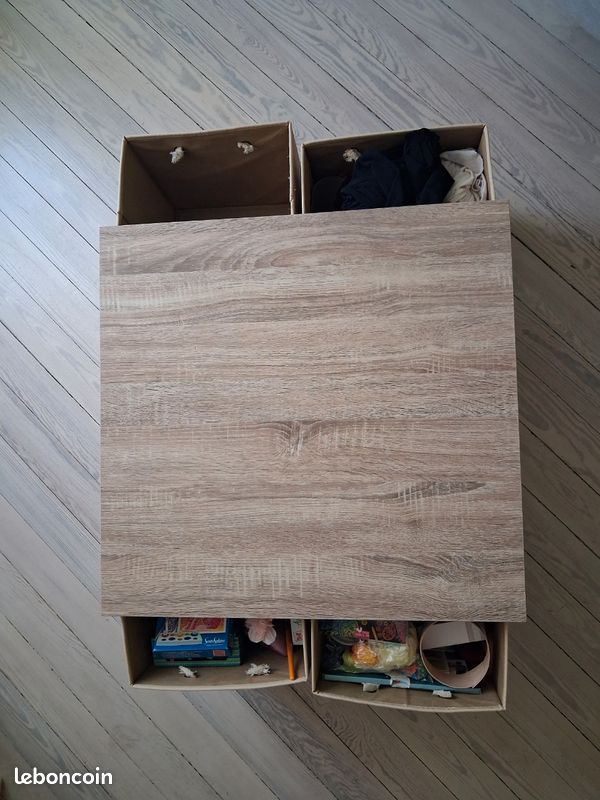 Table basse à roulettes avec 4 paniers de rangement (image 3)