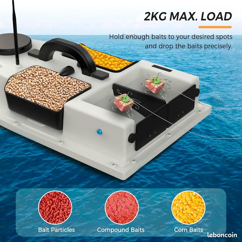 Bateau Appât RC Avec Détecteur De Poissons – 500m, Double Moteur, LED, Charge Sans Fil