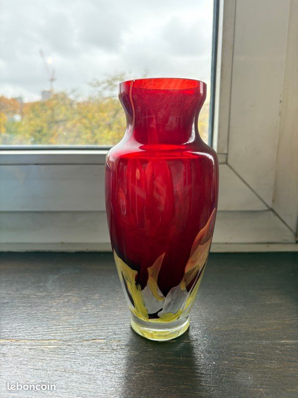 Vase Vintage LA ROCHERE France 1960 - Verre Soufflé 22cm - Déco Années 60