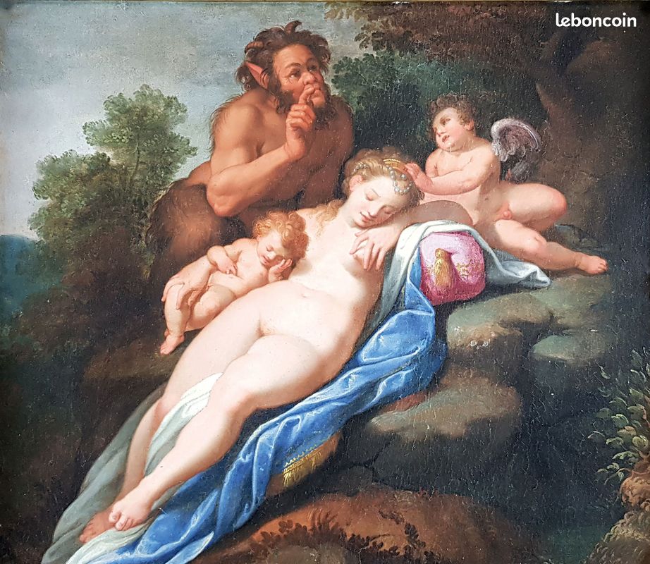 Tableau Huile sur panneau Vénus nue endormie époque XVIIIe avec angelots (image 7)