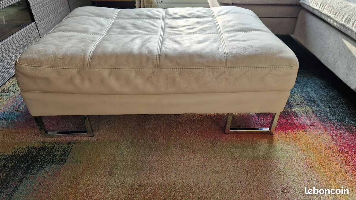 Pouf cuir Atlas blanc crème (image 3)
