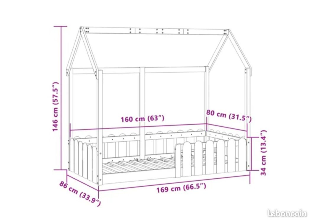 Lit cabane enfant 80x160 (image 2)