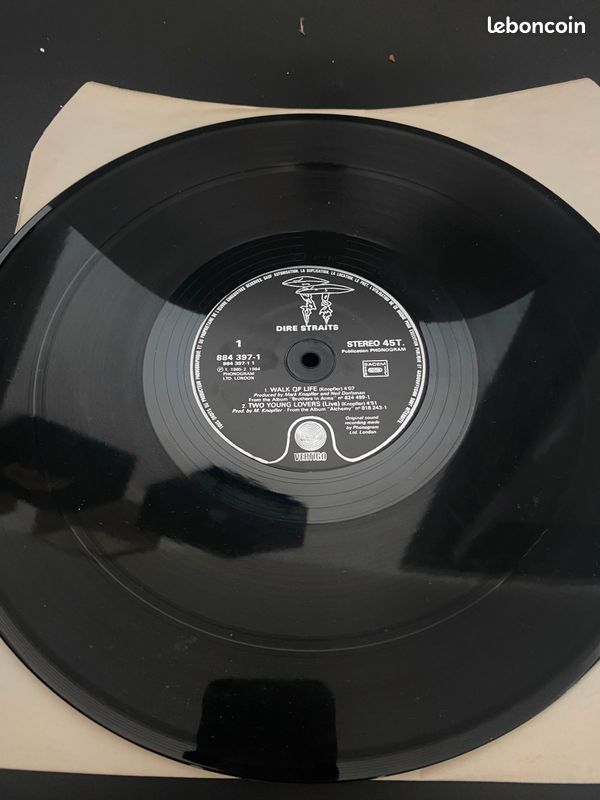 Vinyle 33 tours - DIRE STRAITS - Vertigo 884 397-1 - STEREO 45T - sans pochette (image 1)