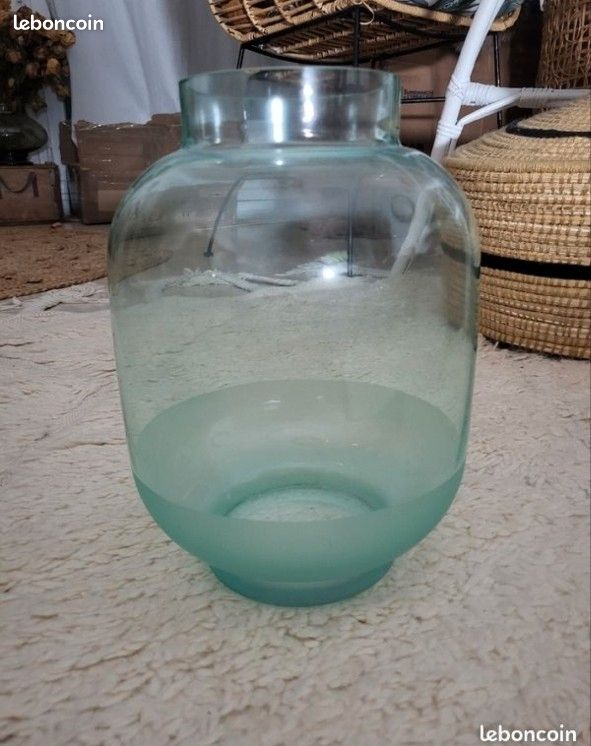 Grand Vase en Verre Transparent Teinté Bleu/Vert - Style Bohème (image 1)