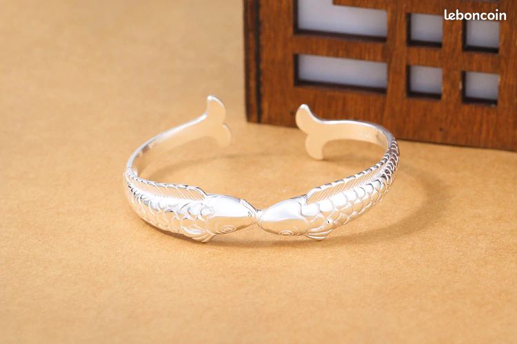 Jonc Bracelet (POISSONS) placage Argent (image 3)