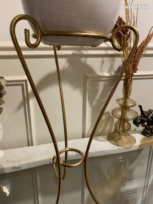 Vintage/ancien- support pot de fleurs 🌷 fer 😍 doré 🥰 art déco vintage fermette (image 3)