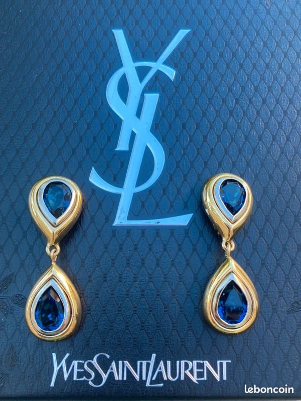 Boucles d’oreilles clip vintage années 80 Yves Saint Laurent par Goossens avec cabochons en verre (image 2)