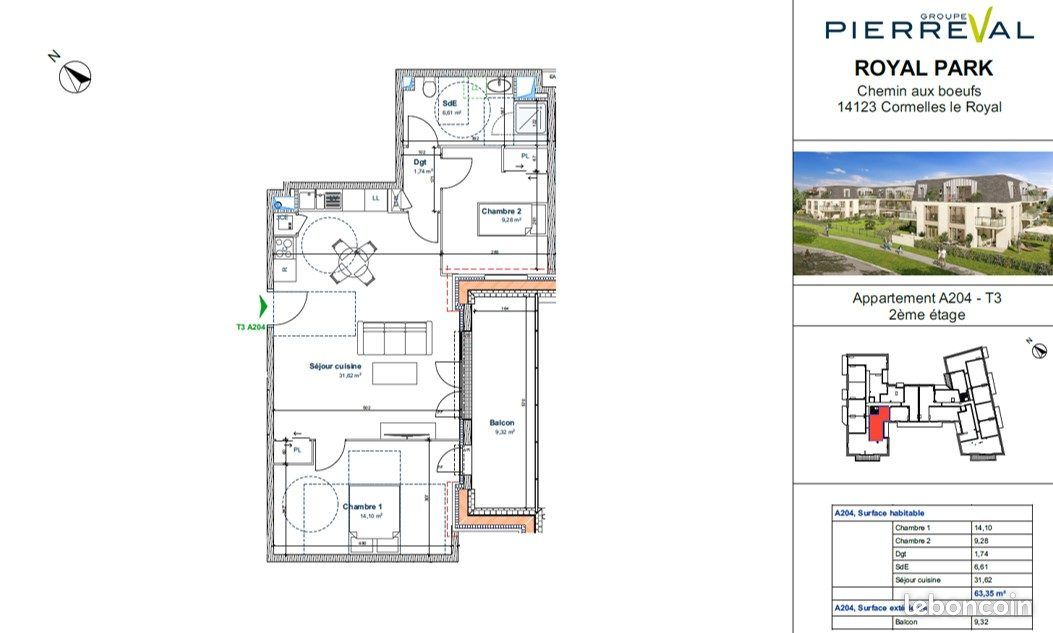 Appartement 3 pièces 63 m² · à Cormelles-le-Royal · 63 m² · 792 €