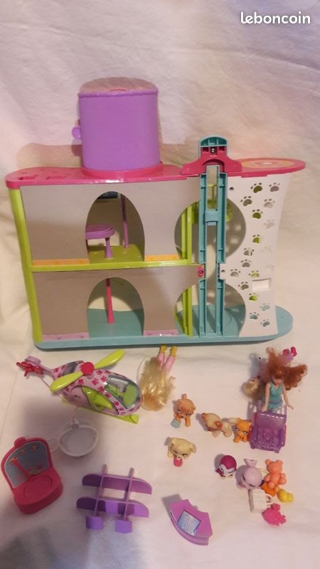 Polly Pocket Clinique Vétérinaire - Animaux Chien Cochon Lapin Cheval - Occasion