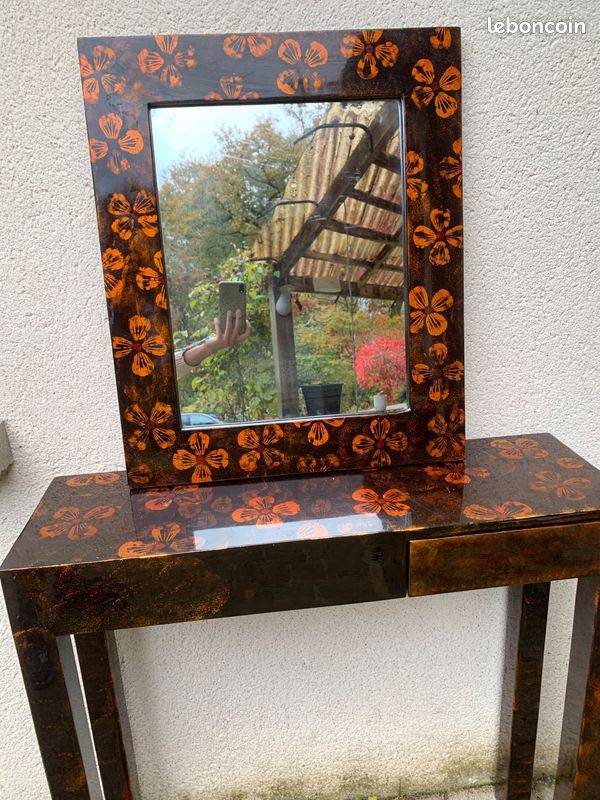Console et miroir assortis style artisanal laqué (image 3)