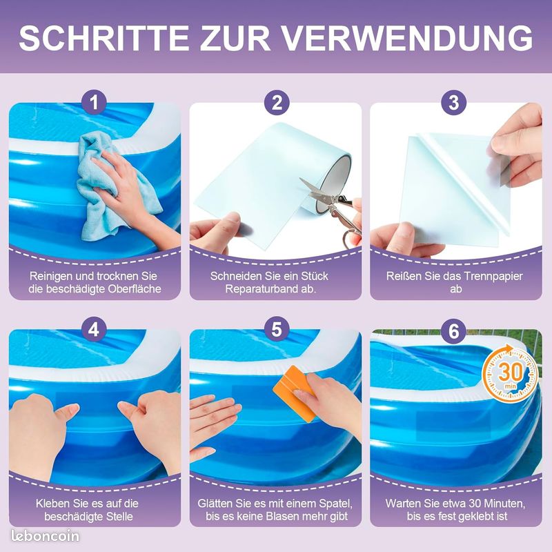 Kit de réparation pour piscine - SSS - Rustine liner piscine - Ruban d'étanchéité transparent