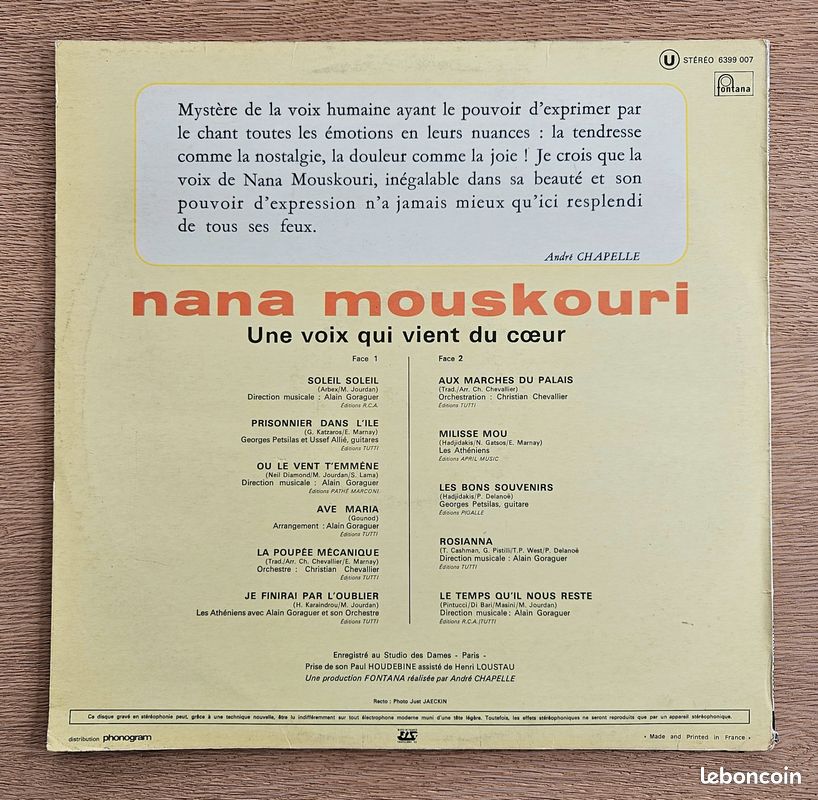 Disque vinyle Nana Mouskouri - Une voix (image 2)
