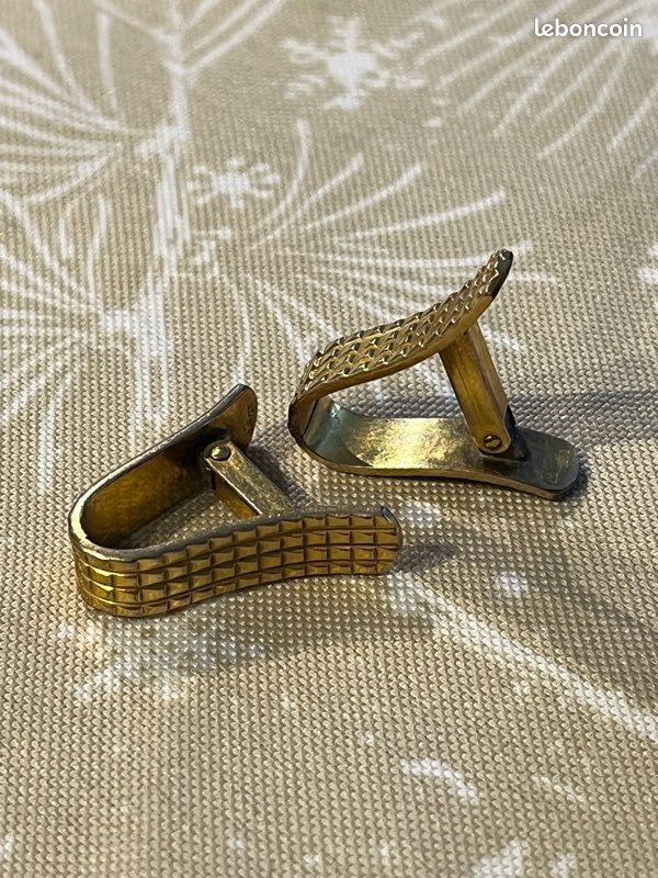 Paire De Boutons De Manchettes Plaqué Or Avec Poinçon - Occasion - Pour Chemise Habillée