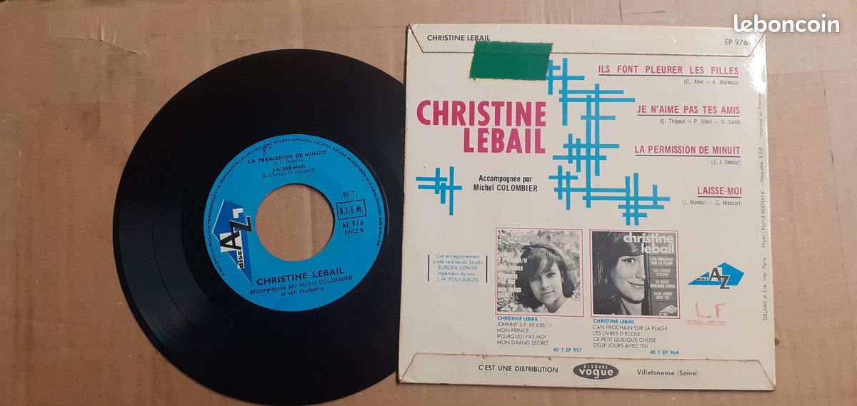 DISQUE VINYLE 45T de CHRISTINE LEBAIL (image 2)