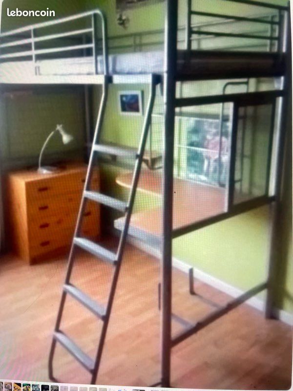 Lit mezzanine 1place(90x190)avec. Bureau intégré (image 1)