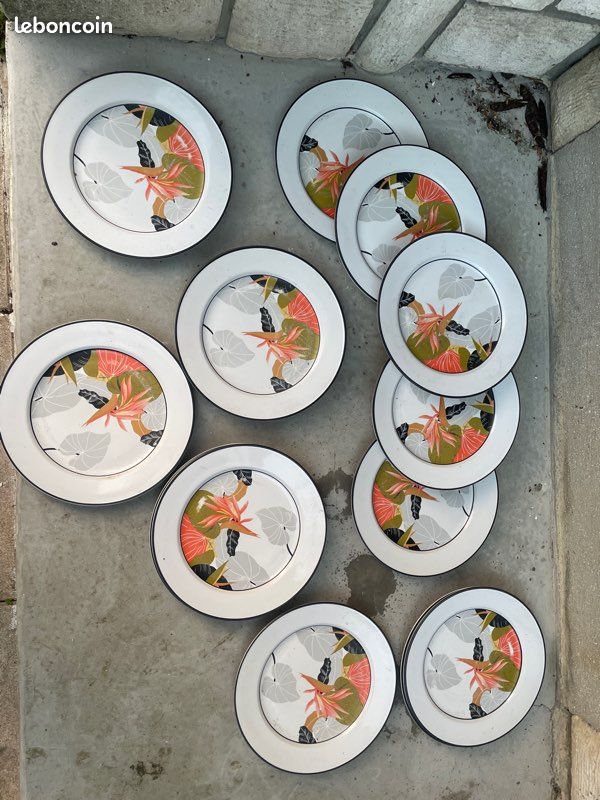 Lot 15 grandes assiettes 1980 vintage Marina décor Japon (image 2)