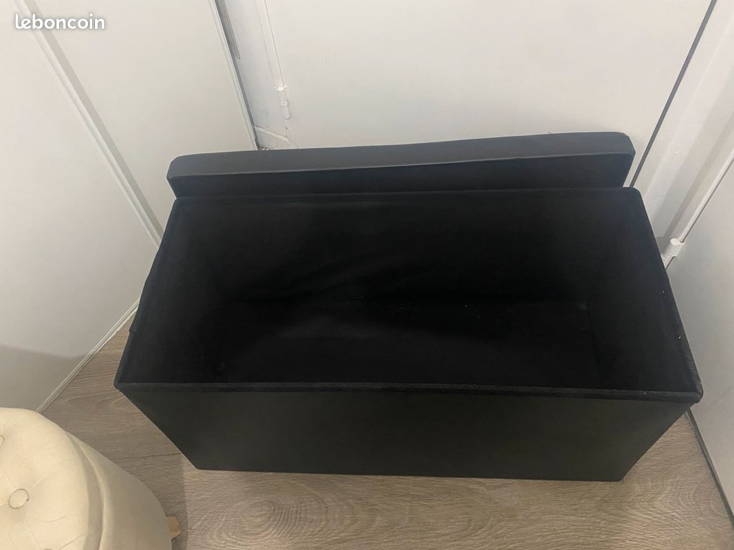 Banc pouf coffre en simili cuir noir (image 3)