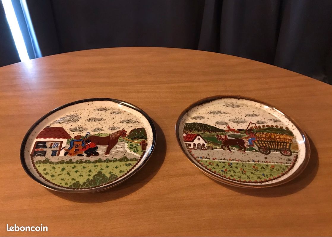 Lot de 2 assiettes décoratives vintage Rosler Bavaria motifs ferme (image 4)