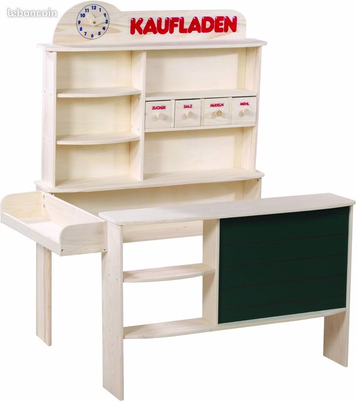 Roba Marchande Enfant en Bois - Épicerie avec 4 Tiroirs et Étagères - Horloge et Tableau à Craie - N (image 1)