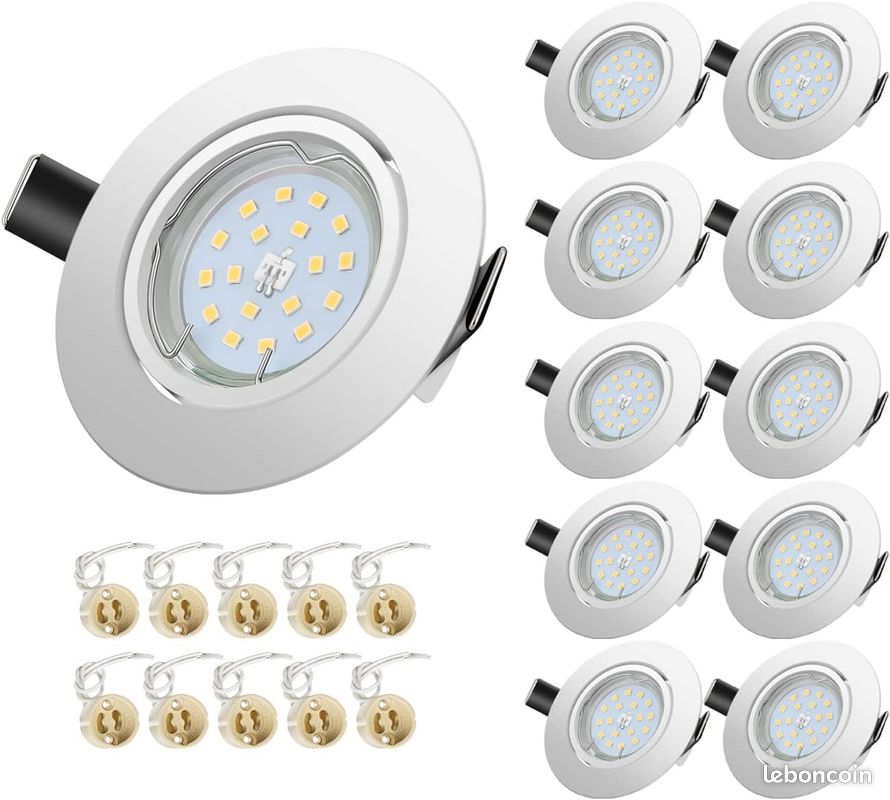 Spot LED Encastrable Orientables,230V Lumière Blanc Froid 6000K,5W(Equivalente 50W Halogène) 600lm GU10 Plafonnier Encastré,Rond Blanc Métal Cadre,30°orientable 120°d’éclairage,Non-Dimmable-Lot de 10 (image 1)