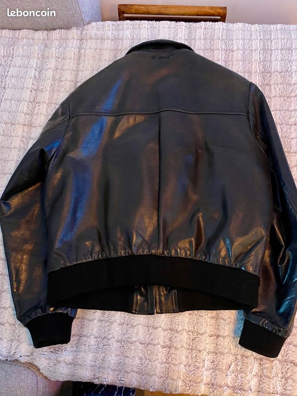 Veste En Cuir Noir Longue REDSKINS - Taille XL, Style Blazer Brillant, Occasion Très Bon état