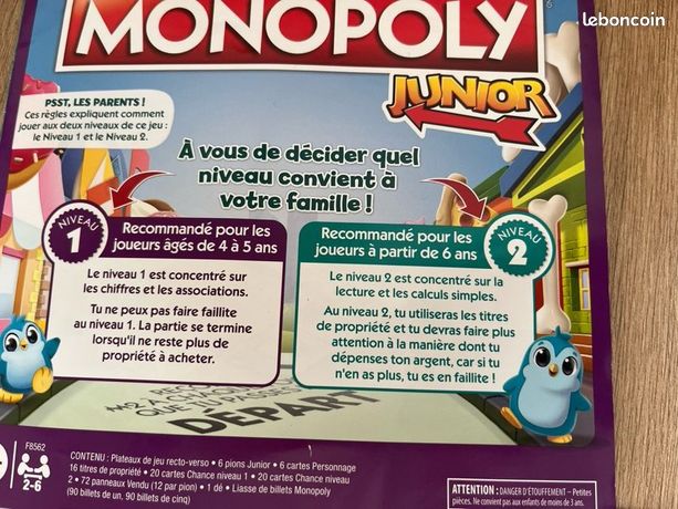 Monopoly Junior Hasbro 2 En 1 – Jeu De Société Éducatif Enfants Dès 4 Ans – Plateau Recto-Verso Français