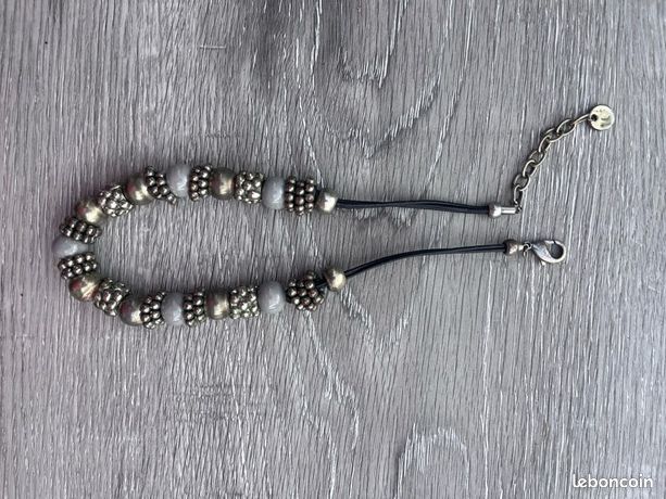Collier LACOSTE matchpoint acier doré perles longueur 60 cm
