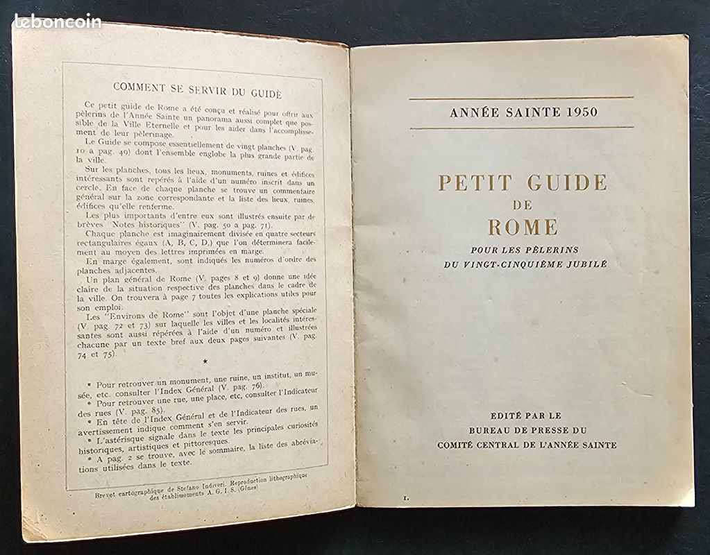 PETIT GUIDE DE ROME pour les Pélerins du 25ème Jubilé, Année Sainte 1950, édité par le bureau de Presse du Comité Central de l'Année Sainte (image 2)