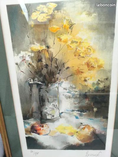 Tableau Lithographie originale, signé Messager milieu XX ème " Nature morte aux fruits" (image 2)