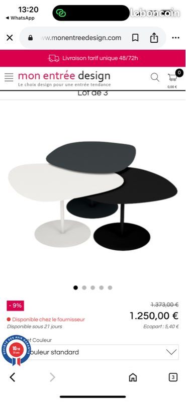 Lot de 3 tables basses galet design – très bon état (image 3)