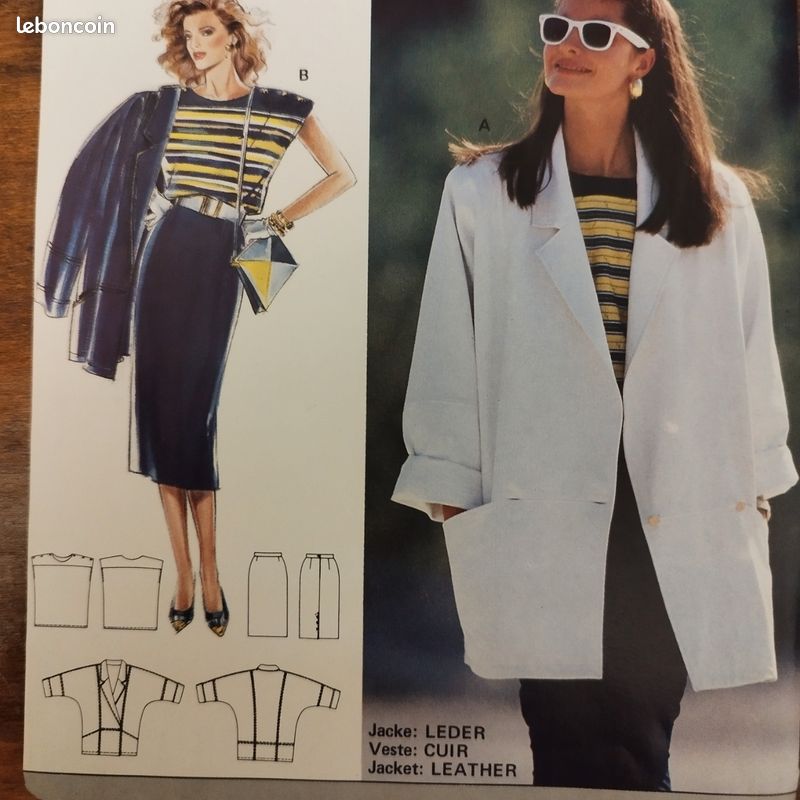 Patron Burda été tailleur ensemble veste jupe top blouse sans manches taille 36 à 44 (image 3)